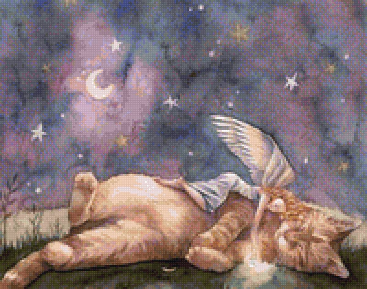 Нарисовать спокойной ночи. Сказочный сон. Волшебных снов. Спящие ангелы. Кот ангел.