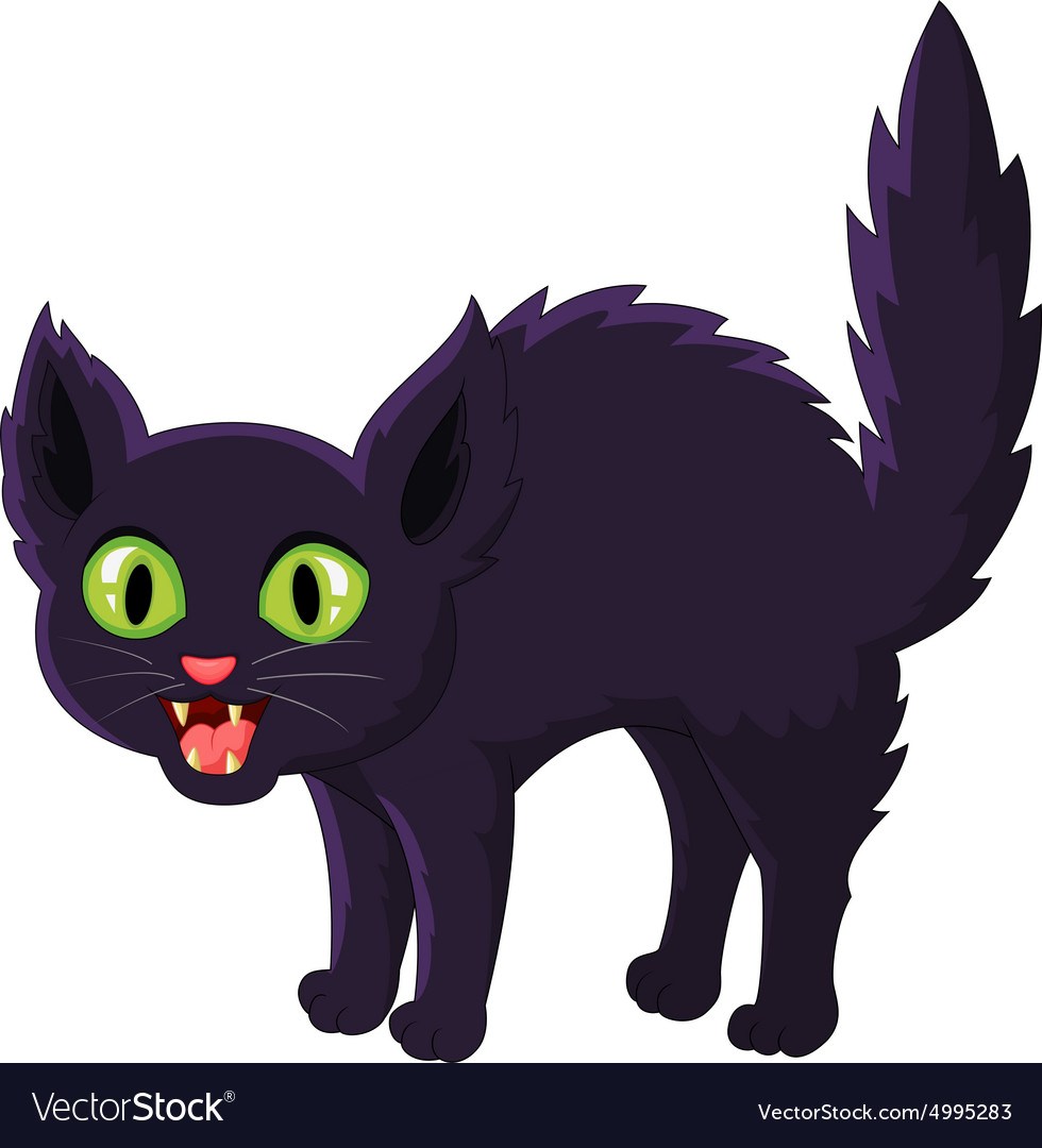 Черный мультяшный злой кот