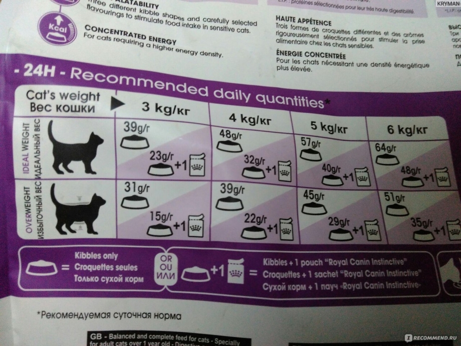 Royal Canin норма кормления кошек
