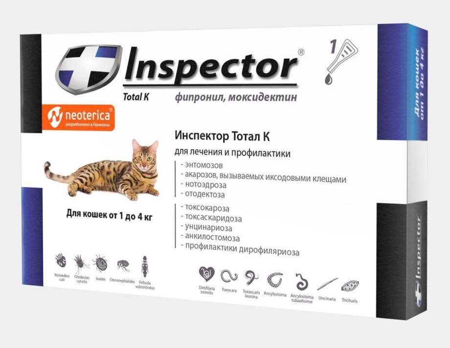 Капли для кошек "Inspector Quadro" 1-4 кг от блох