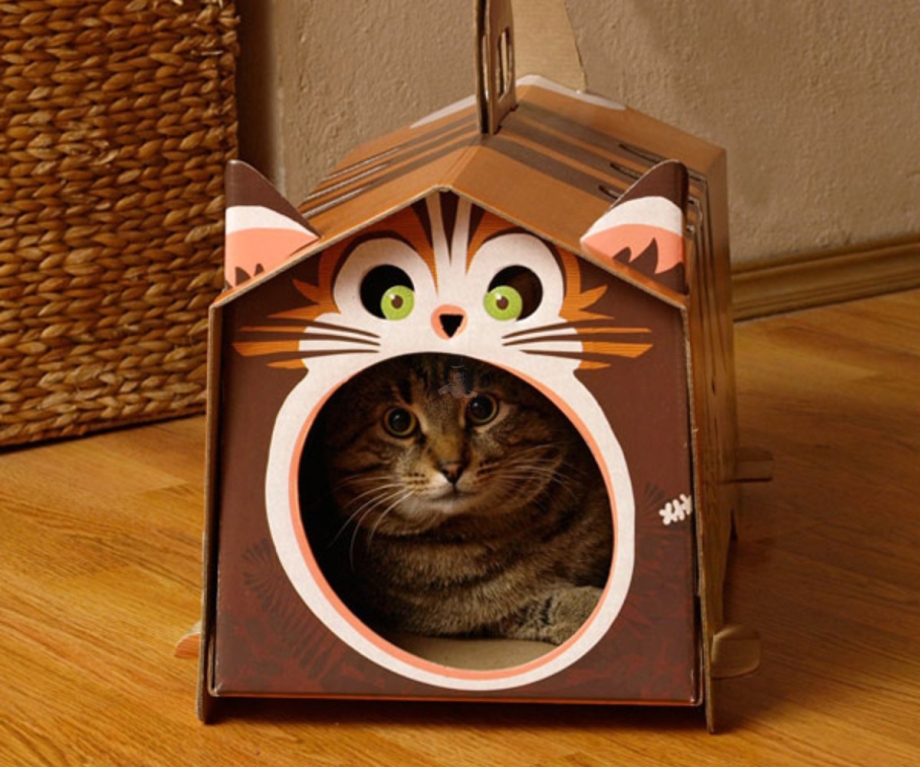 Домик для кота из гофрокартона