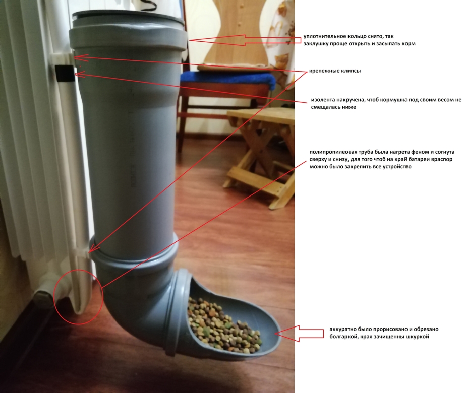 Кормушка из канализационной трубы для кошек
