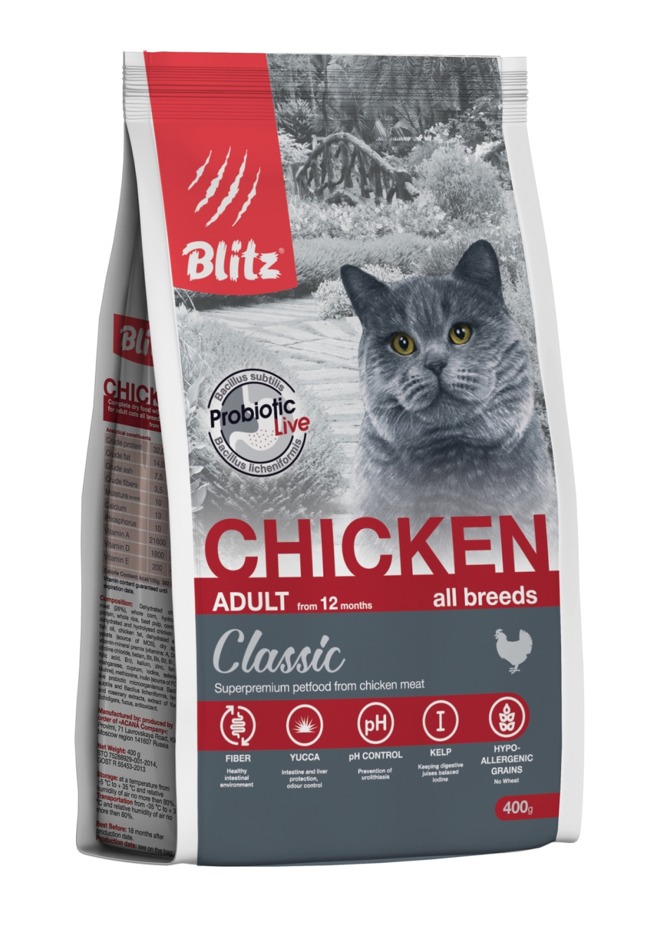 Blitz Adult Cats Chicken корм для взрослых кошек с курицей 400г