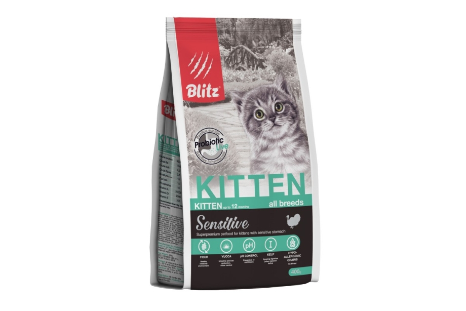 Корм сухой Blitz, для кошек, индейка, 400 г