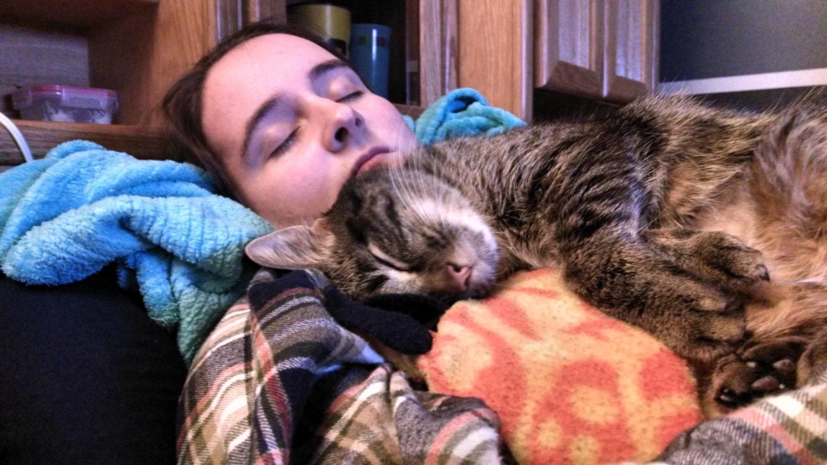 Спящий человек с кошкой