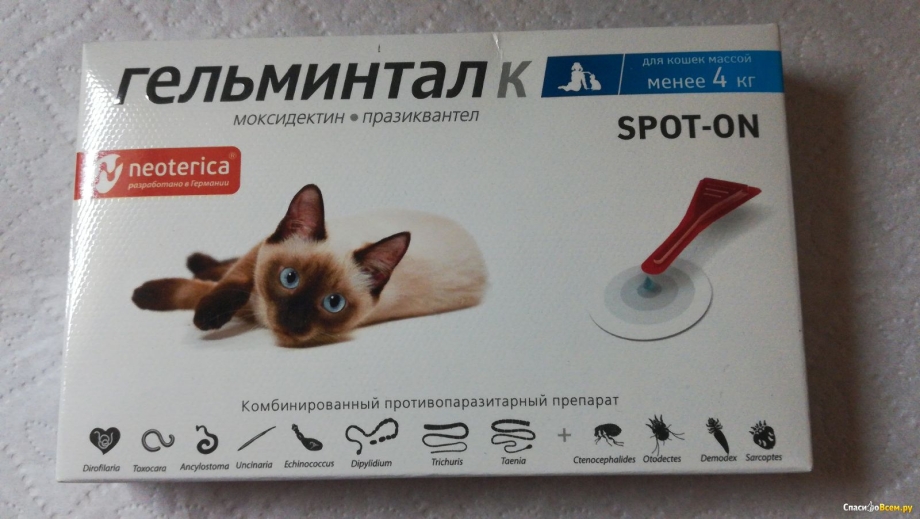 Капли на холку от глистов для котят