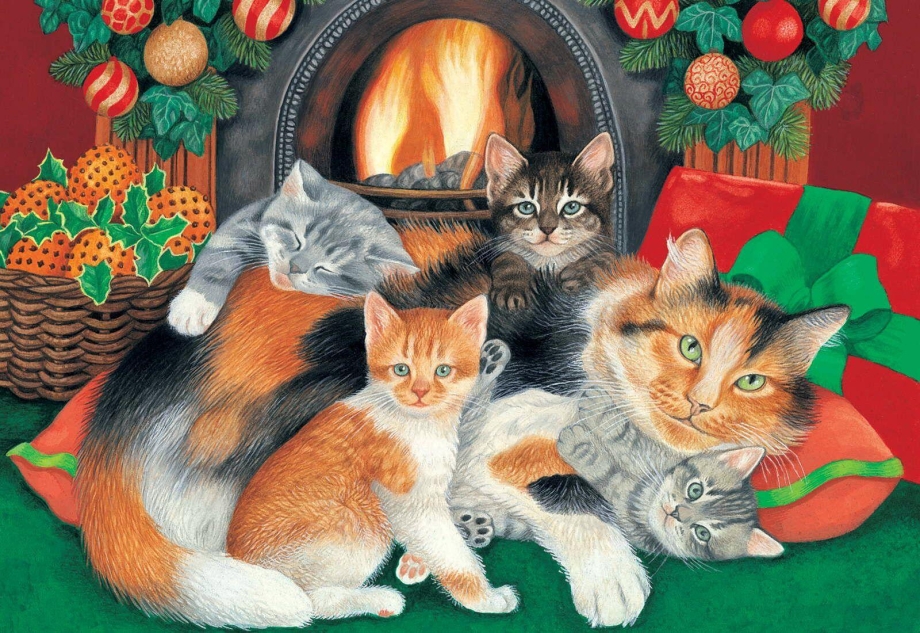 Сюжетная картина кошка с котятами