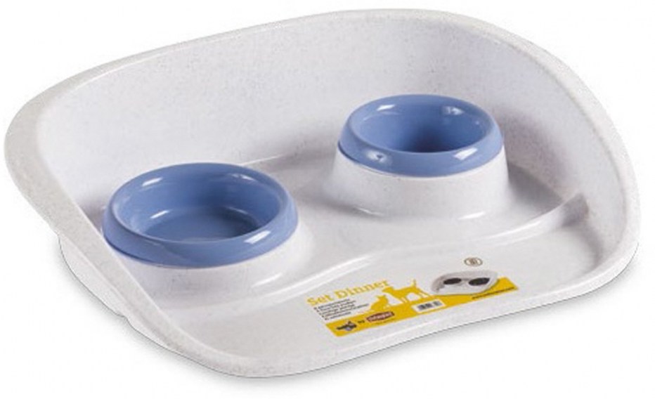 Stefanplast подставка Set dinner с мисками, 0,2 и 0,3 л, бело-синяя, Set dinner