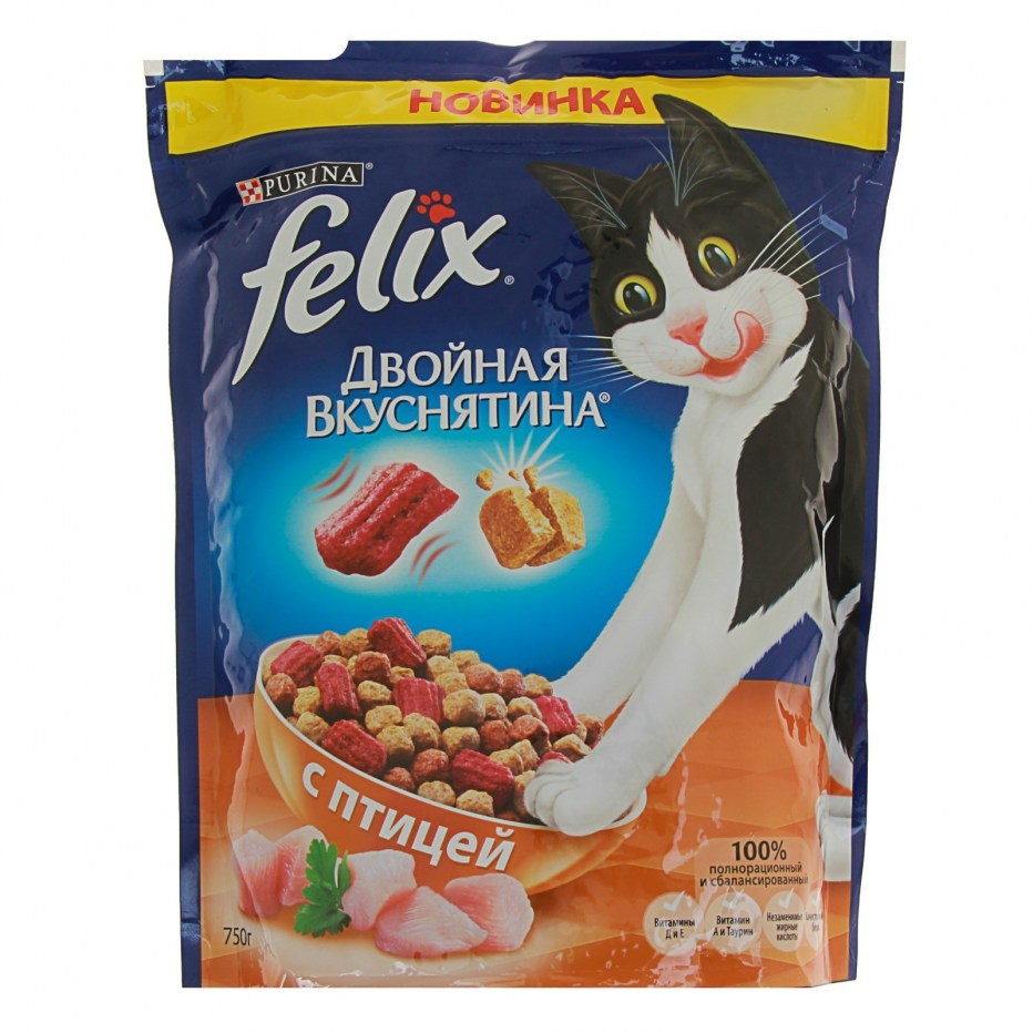 Корм Феликс двойная вкуснятина с рыбой 750г сух