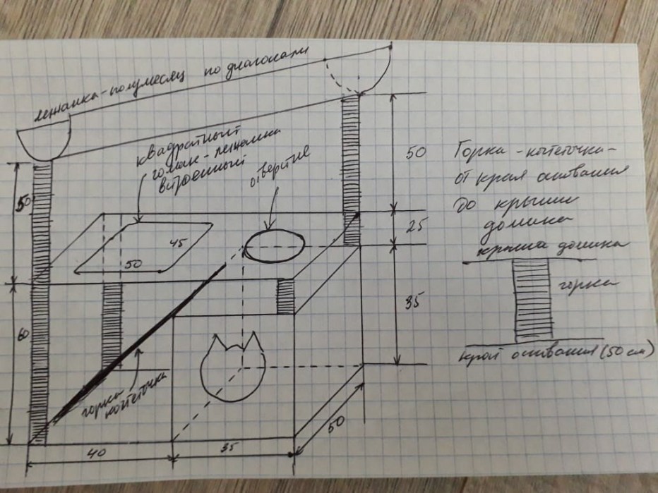 Чертёж когтеточки с домиком