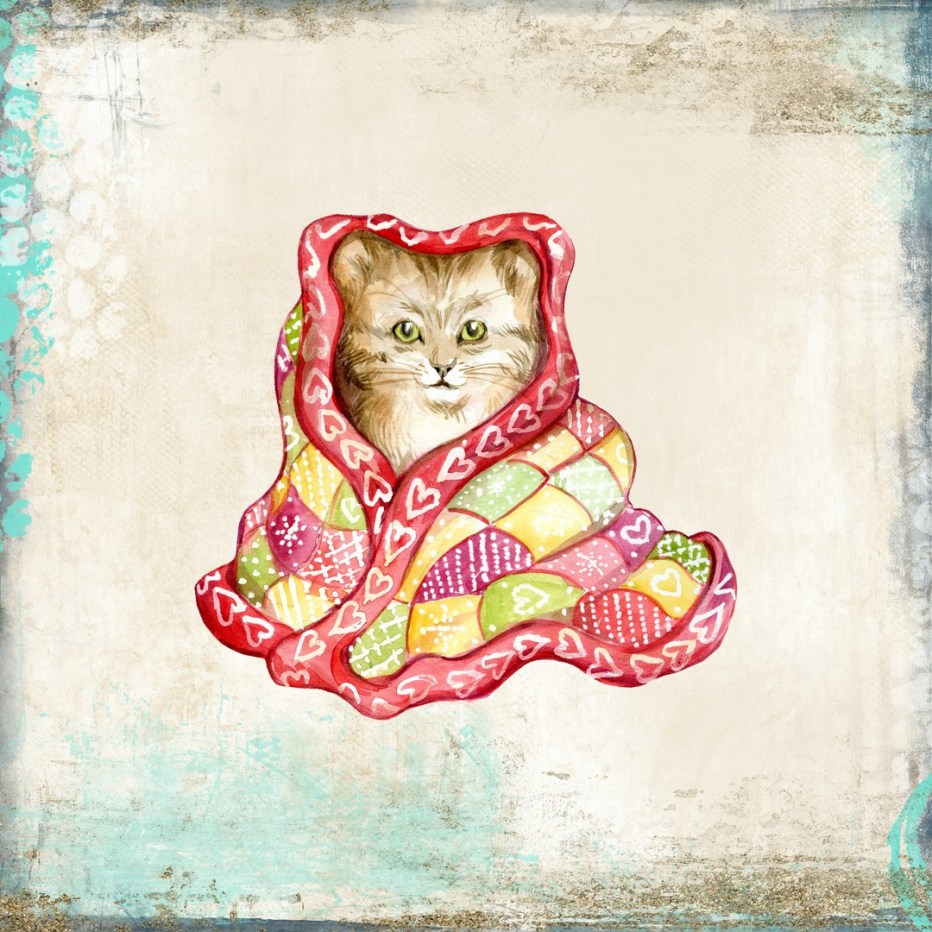 Котик в одеяле арт