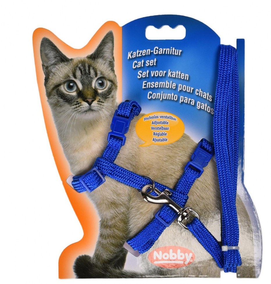 Шлейка для кошек "Nobby", универсальная, цвет: синий