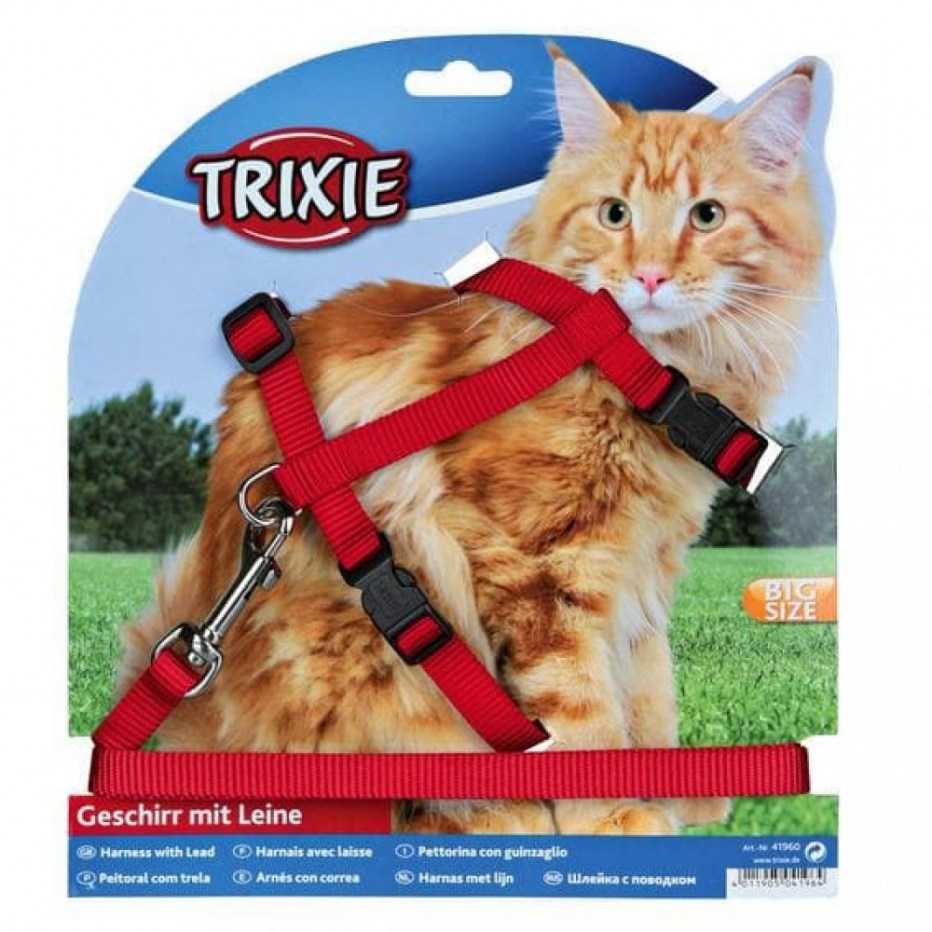 Шлейка Trixie с поводком для крупных кошек 34-57см,/13мм,