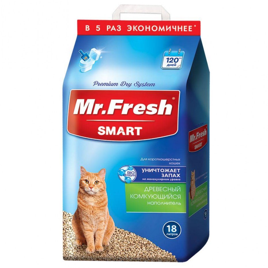 Mr.Fresh Smart древесный комкующийся наполнитель
