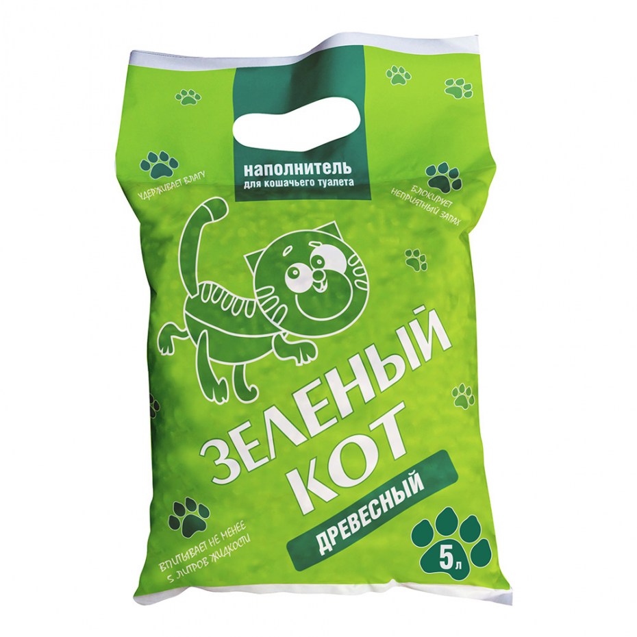 Впитывающий наполнитель БИОСТАНДАРТ зеленый кот древесный 5 л