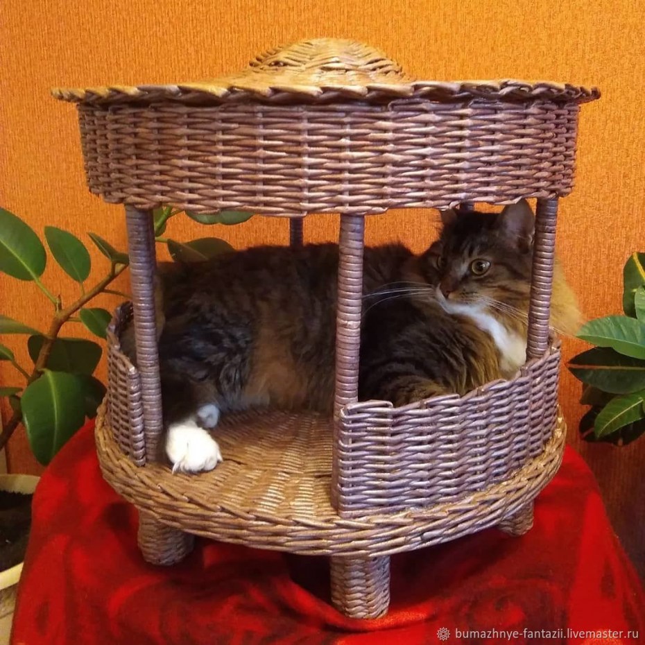 Домик для кошки из бумажной лозы