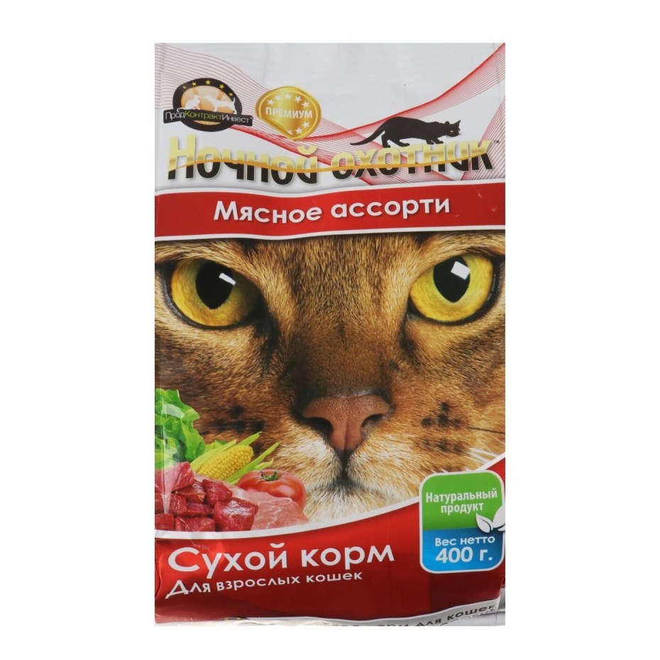 Сухой корм "ночной охотник" премиум для кошек, мясное ассорти, 10 кг
