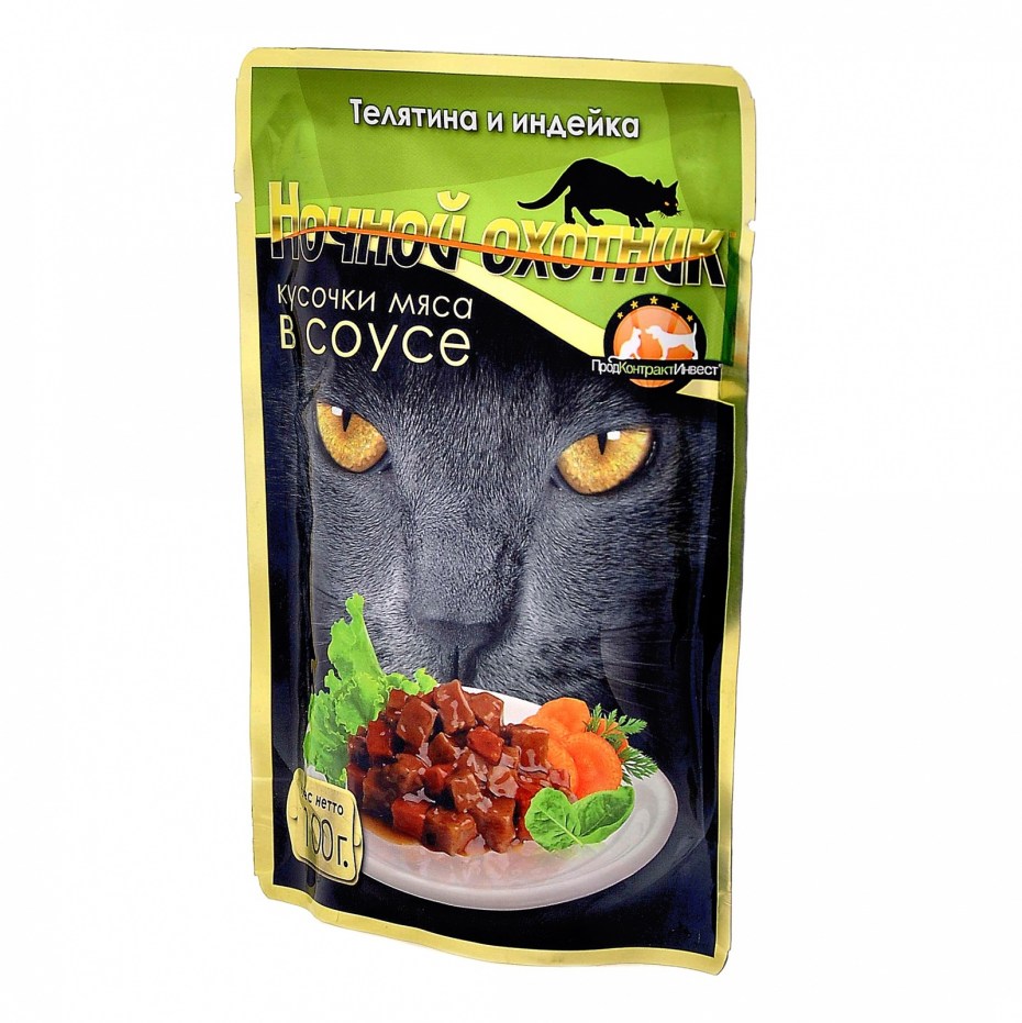 Ночной охотник кусочки в соусе для кошек с курицей, 100 г