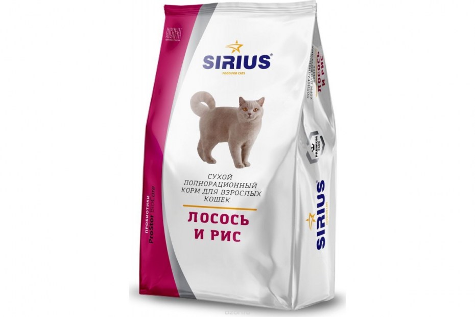 Корм для кошек Sirius лосось и рис для взрослых кошек 0.4 кг