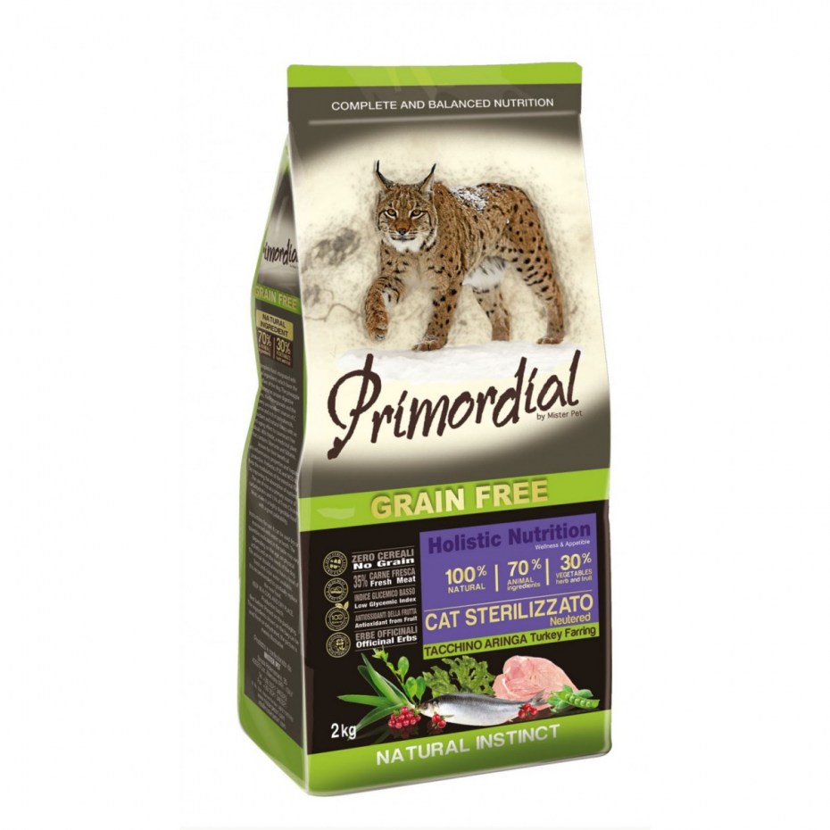 Корм для кошек Primordial (6 кг) Grain free Cat sterilizzato Turkey Farring