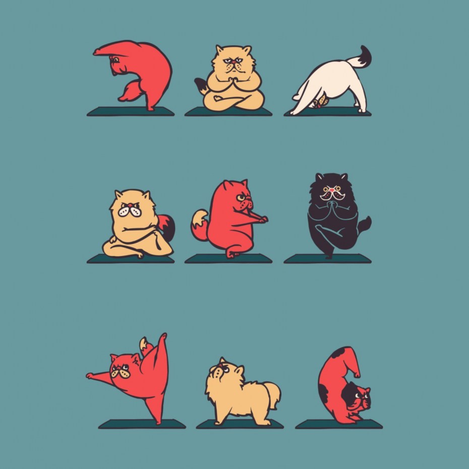 Коты и йога иллюстрация