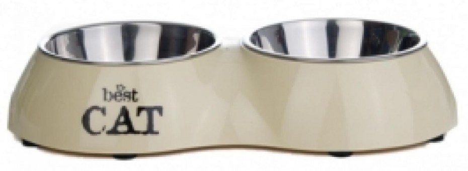 Миска 2 в 1 "best Cat" для кошек, двойная, бежевая, 160 мл