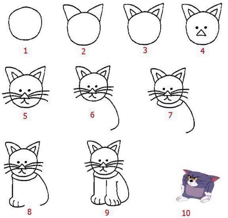 Котика нарисовать легко ребенку поэтапно карандашом для начинающих