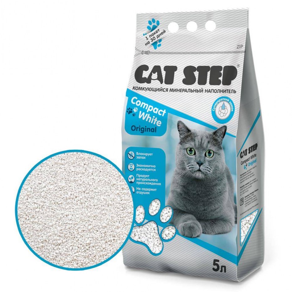 Cat Step минеральный Compact White Original 5л комкующийся