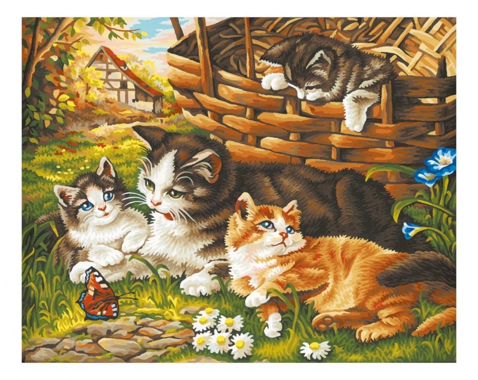 Кошка с котятами для детей
