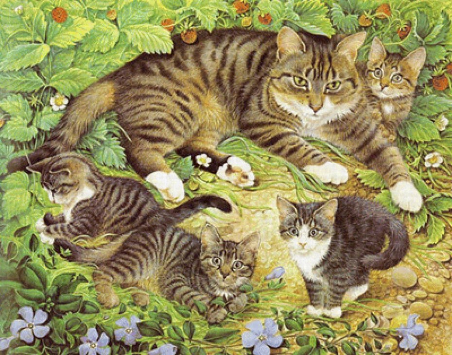 Сюжетная картина кошка с котятами
