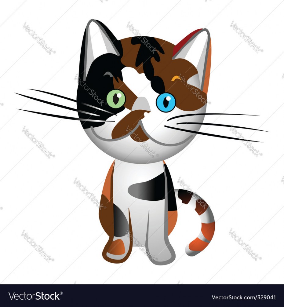 Мультяшный котик трехцветный