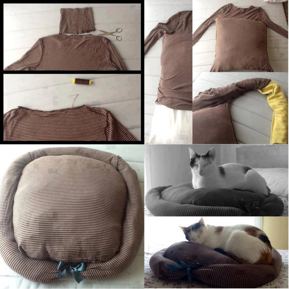 Лежанка для кота из свитера