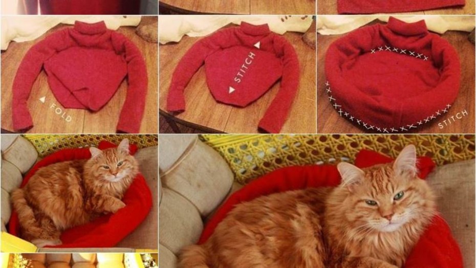 Лежанка для кота из кофты