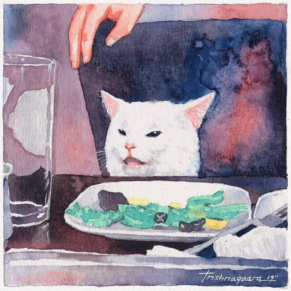 Мем с котом за столом