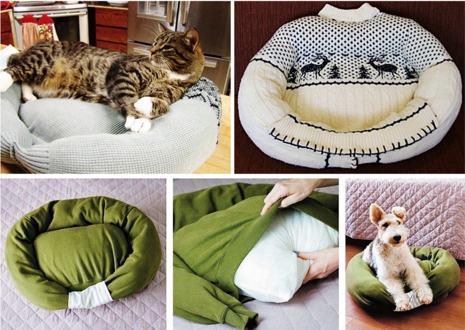 Как сделать уютную кроватку для кошки из старого свитера