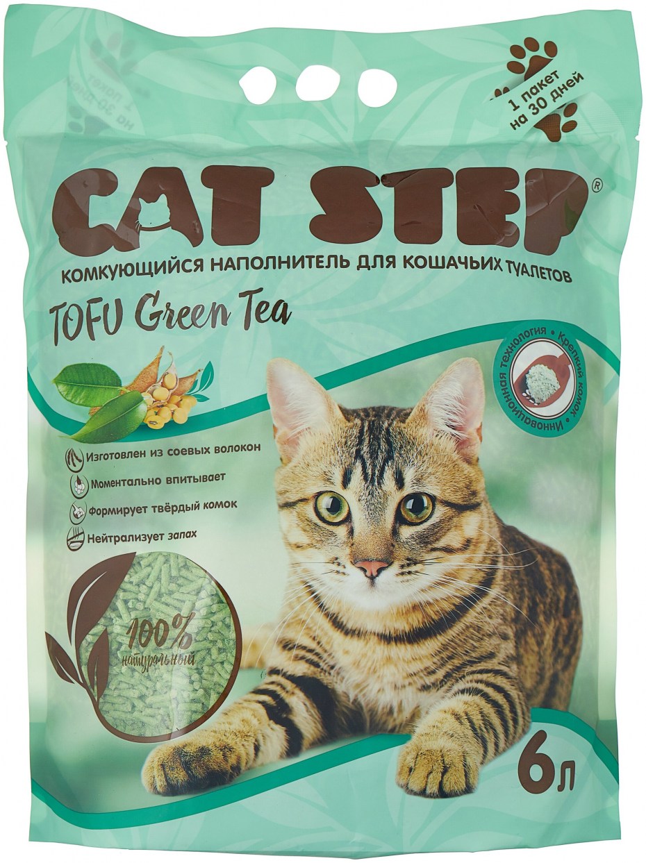 Комкующийся наполнитель Cat Step Tofu Green Tea растительный 6 л