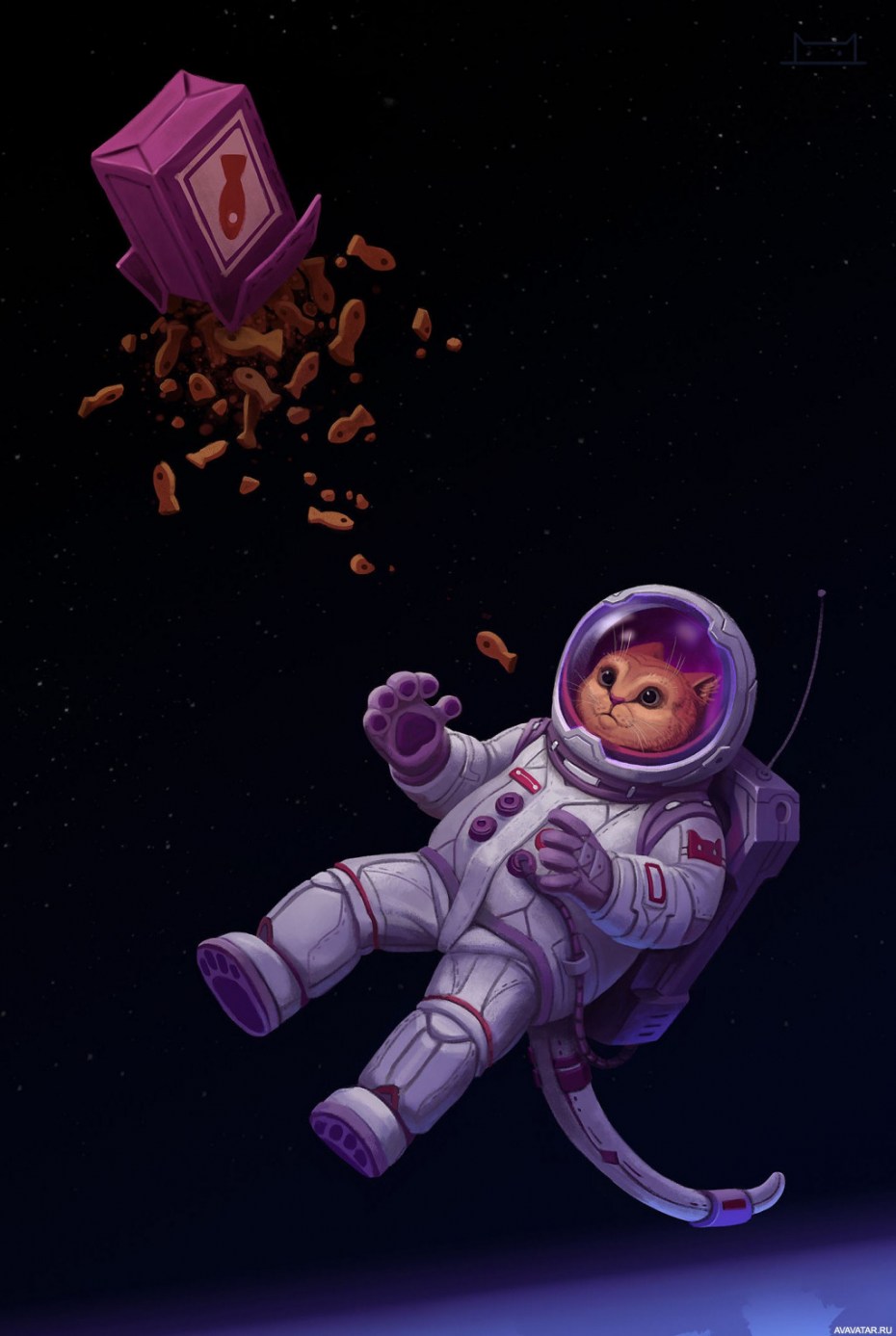 Кот космонавт нарисованный