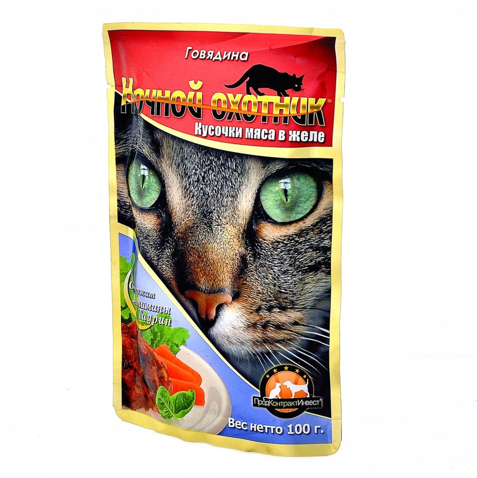 Корм д/кошек мясное ассорти в соусе 100г пауч ночной охотник Россия