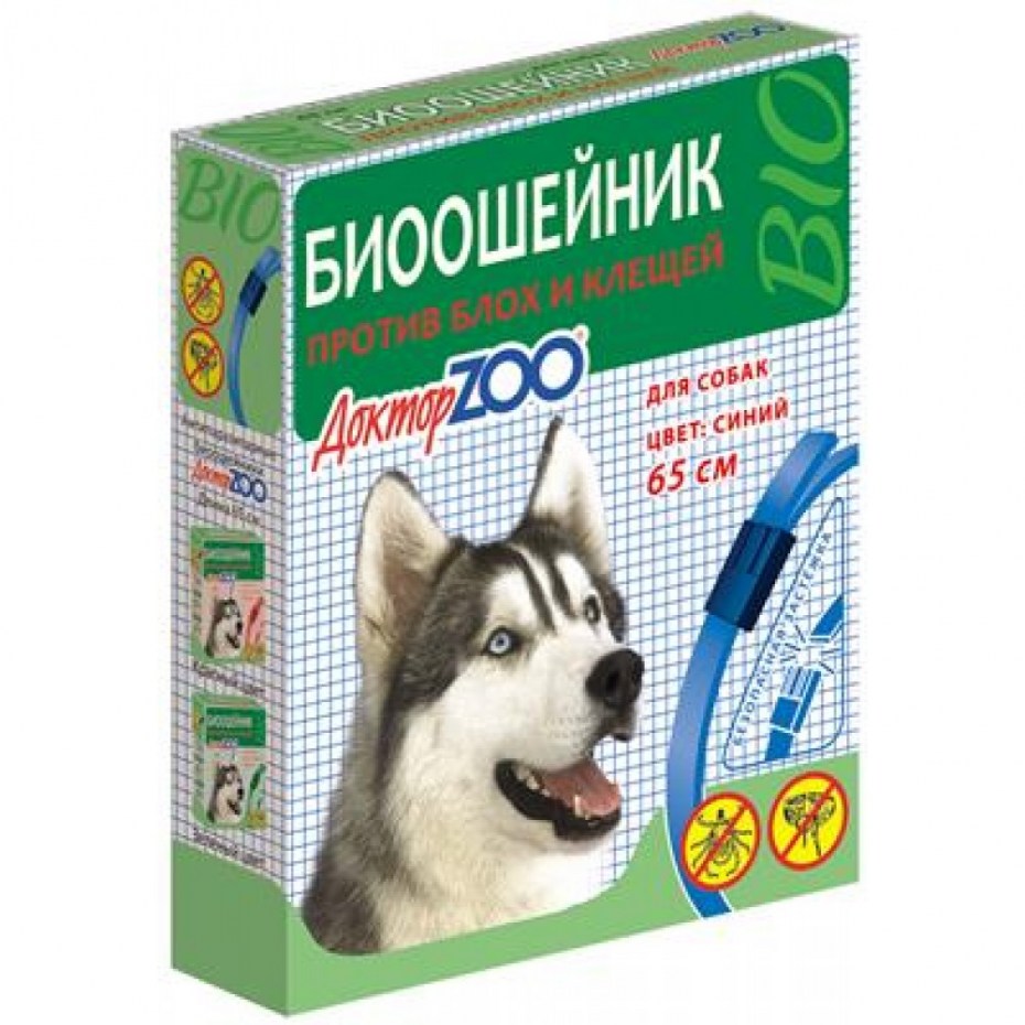 Доктор Zoo ошейник для собак от блох, зеленый, 65 см