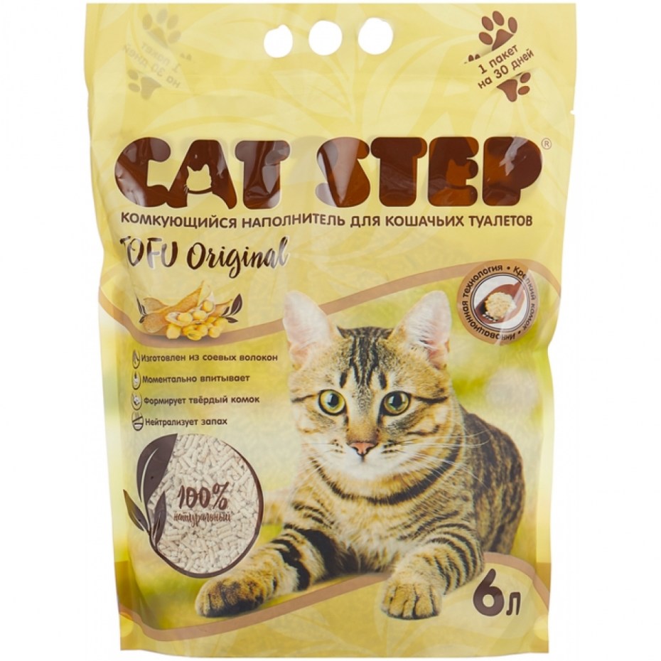 Комкующийся наполнитель Cat Step Tofu Original растительный 6 л