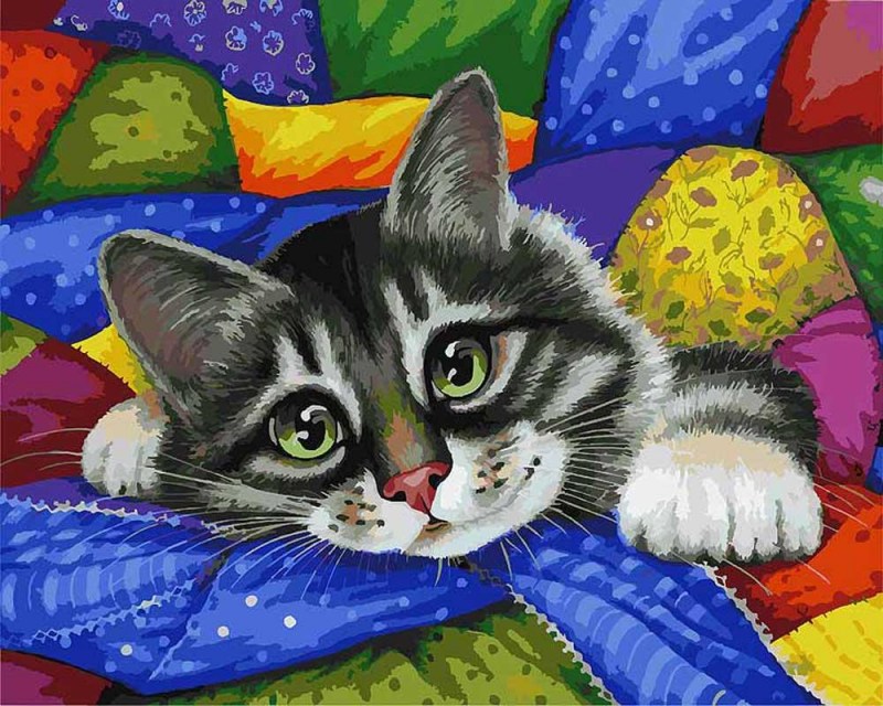Алмазная вышивка Белоснежка "котик в лоскуткаx", 30x40 см
