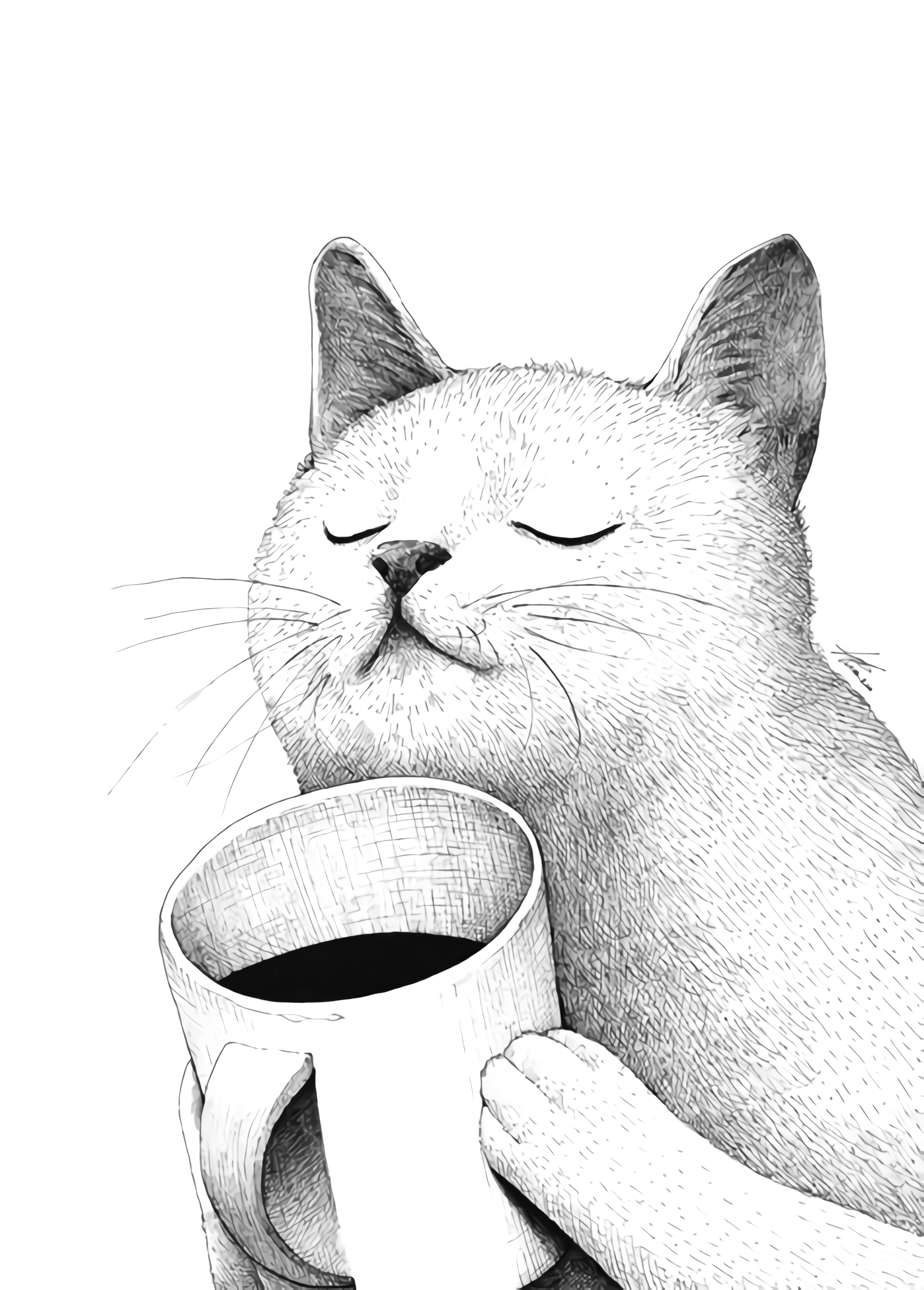 Кот с чашкой кофе