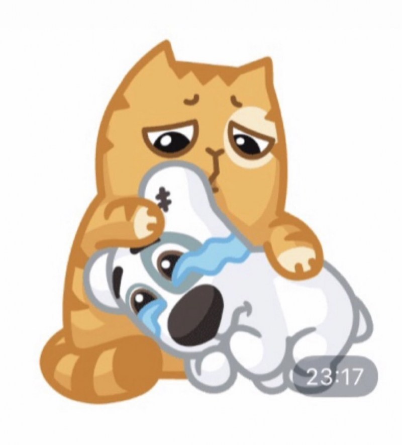 Кот ест сердце стикер