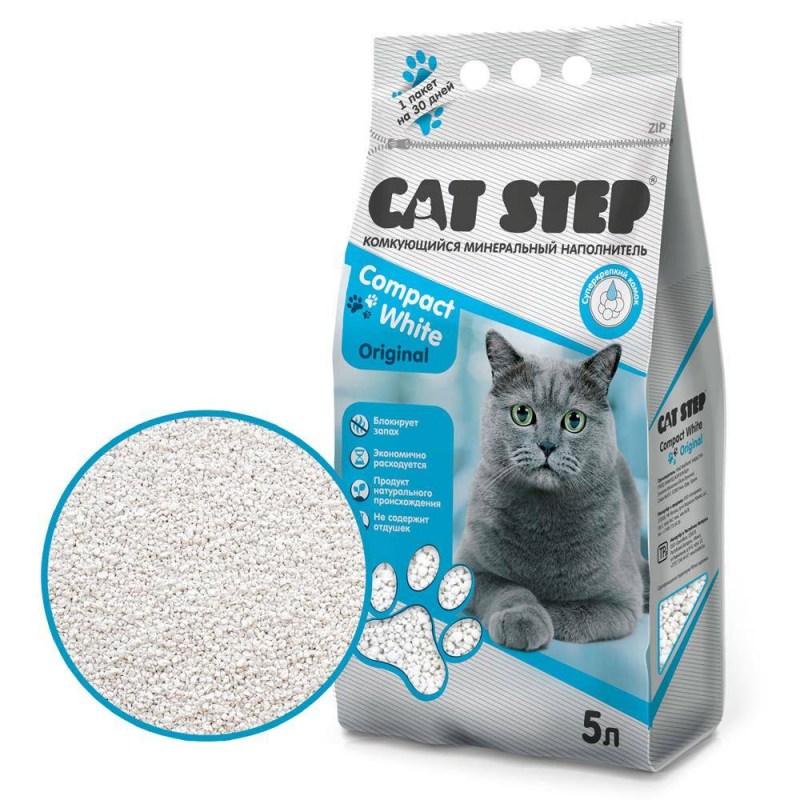 Cat Step наполнитель комкующийся минеральный Compact White Original, 5 л (20313008)