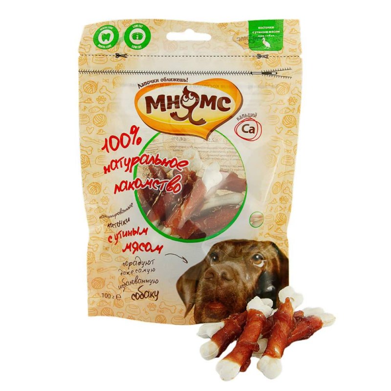 Мнямс для собак кальцинированные косточки с утиным мясом 100 г