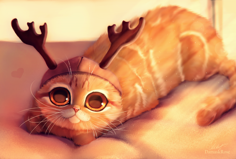 Кот с рогами оленя арт