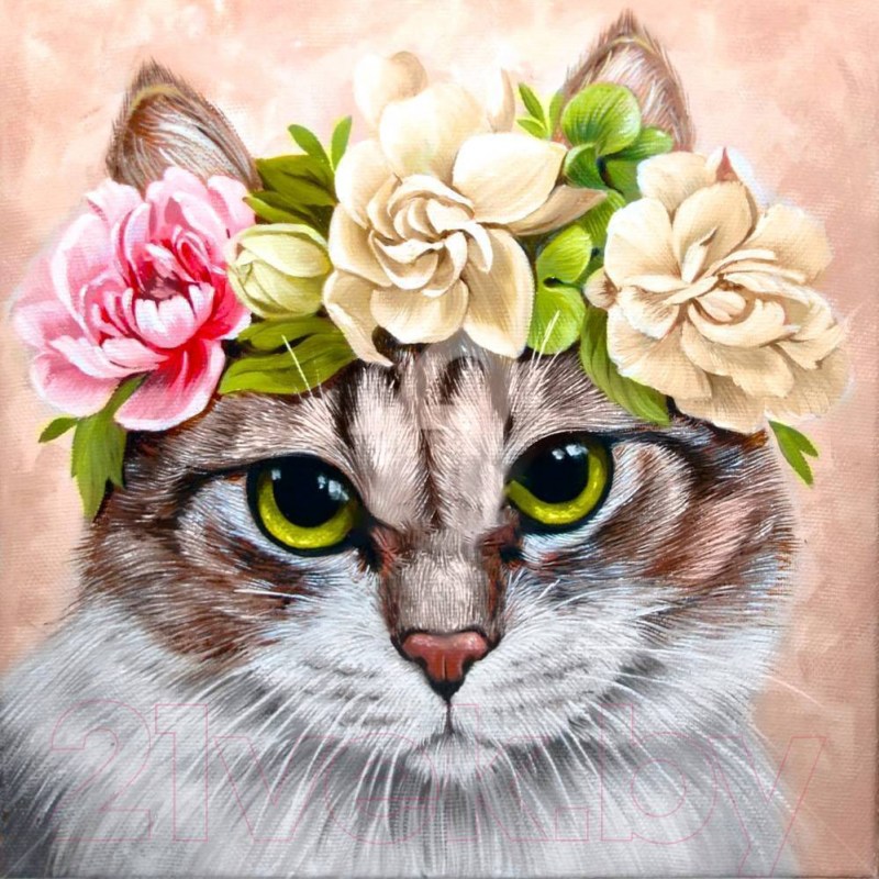 Кот в цветах арт