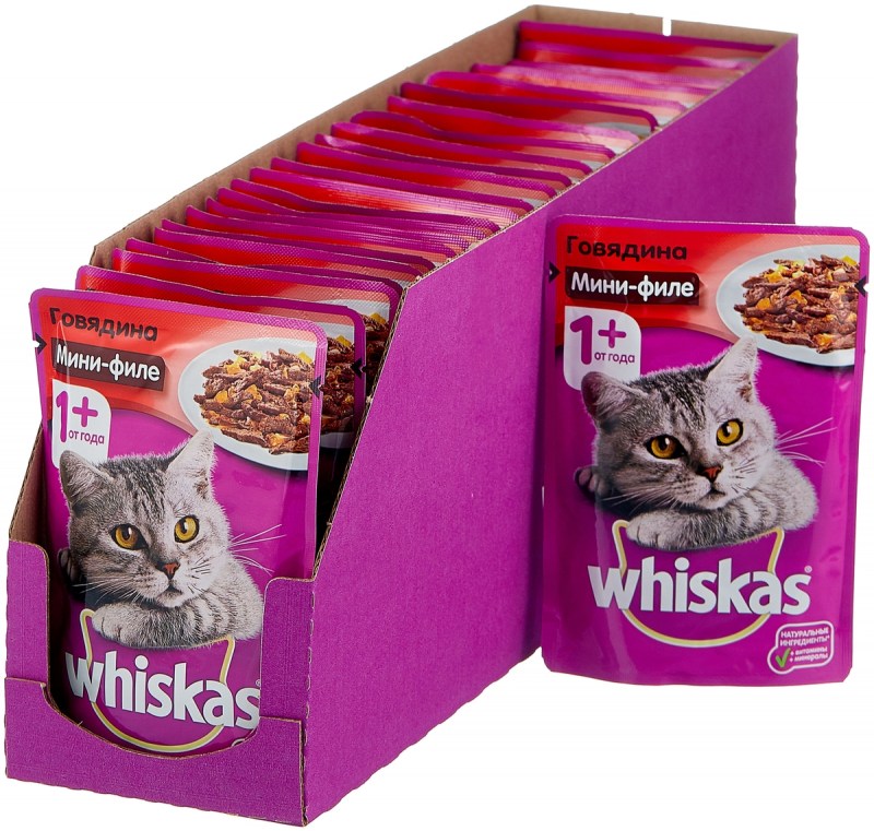 85г корм для кошек Whiskas мини-филе с говядиной