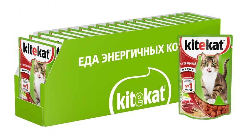 Корм для кошек Китекат с говядиной в желе 85г