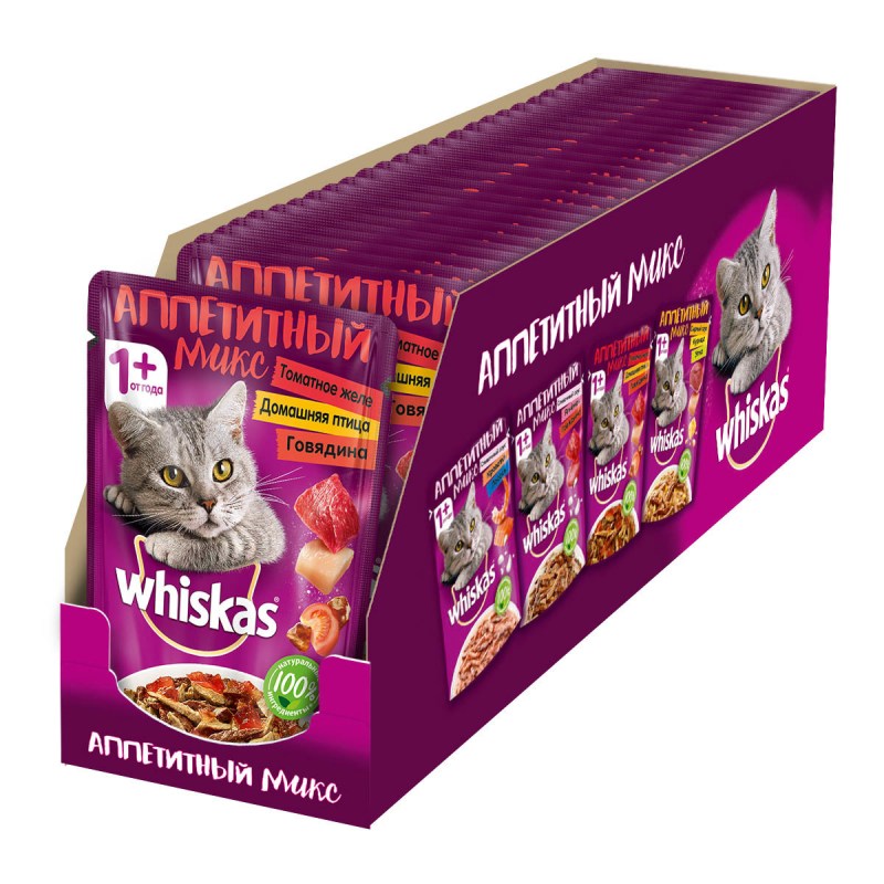 Корм для кошек Whiskas с ягненком, с говядиной 24шт. Х 85 Г
